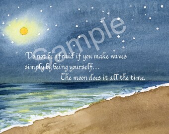 5x7 Blank Cards/Matted Prints - "Make Waves" on beach with night sky artwork