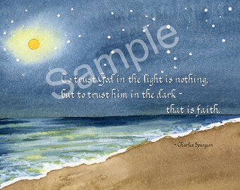 5x7 Blank Cards/Matted Prints - "That Is Faith" on beach with night sky artwork