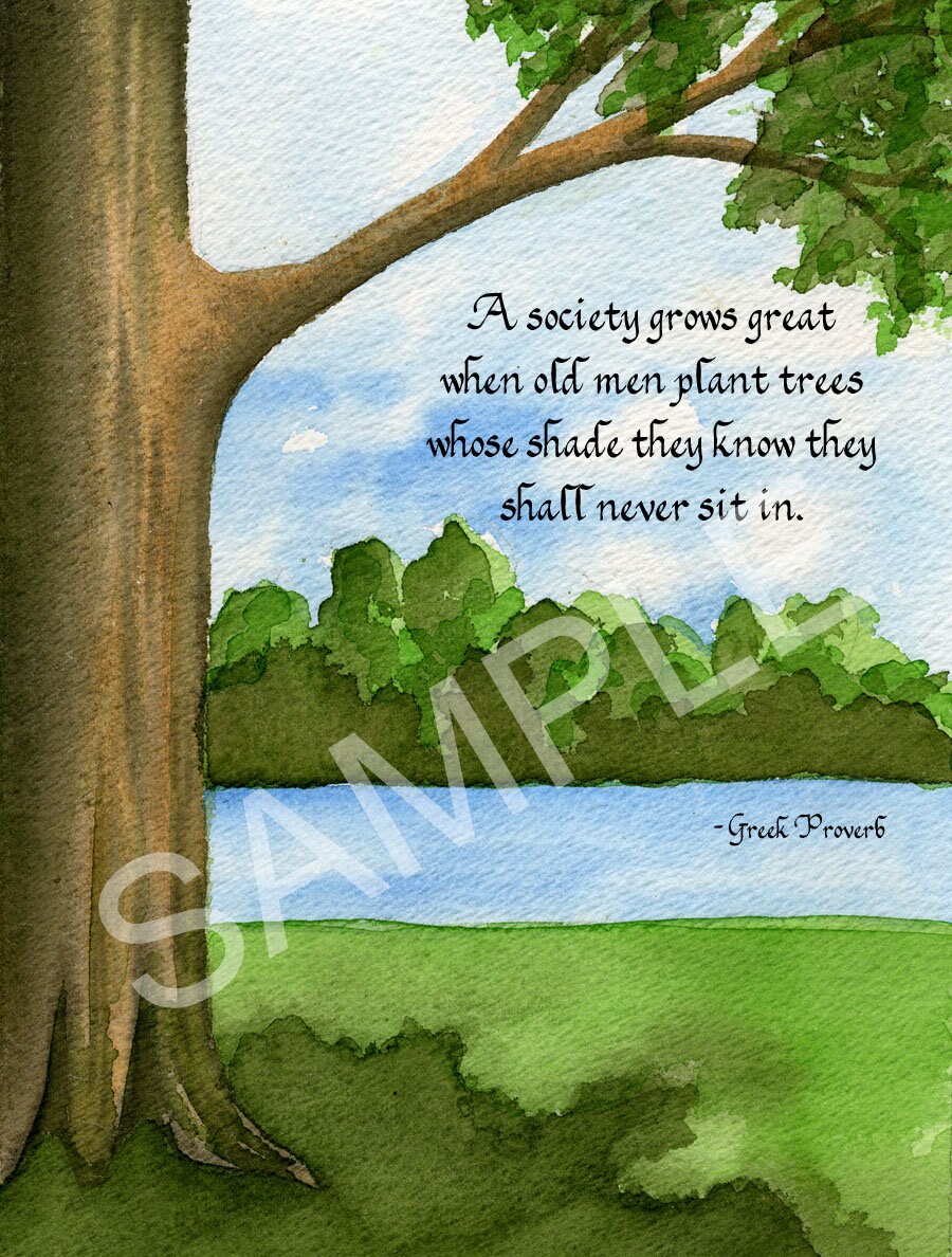 5x7 Blank CardsMatted Prints Greek Proverb with Stately Tree Art