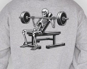 Sudadera con capucha de gimnasio Swoll Skelly: gráfico de esqueleto de levantamiento de pesas