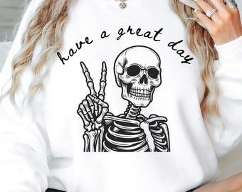Peace Sign Skeleton Sweatshirt: Funny Retro Good Vibes
