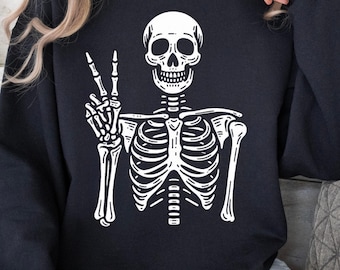 Peace Sign Skeleton Sweatshirt: Retro Good Vibes Crewneck