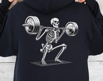 Sudadera con capucha de gimnasio Swoll Skelly: gráfico de esqueleto de levantamiento de pesas