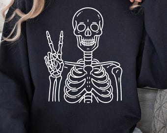 Peace Sign Skeleton Sweatshirt: Retro Good Vibes Crewneck