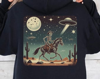 Sudadera con capucha vintage estilo western Sudadera con capucha retro estilo western Sudadera con capucha de esqueleto Sudadera con capucha de esqueleto estilo western Camisa vaquera vintage Sudadera con capucha estilo vaquero espacial