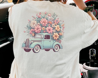 Blumen T-Shirt für LKW-Liebhaber Geschenkidee für sie Blumen-T-Shirt Geschenkidee für Mädchen Hemd für Blumen-Liebhaber-Weinlese-Blument-stück