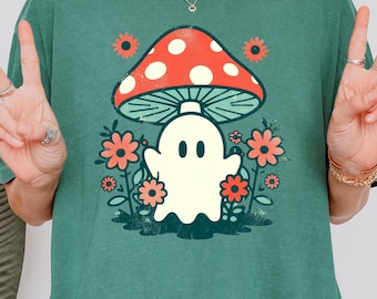 Camisa de hongo mágico Camisa fantasma Camisa espeluznante Camisa boho Camisa cottagecore Camisa de hongo fantasma Camisa de Halloween Camisa de otoño