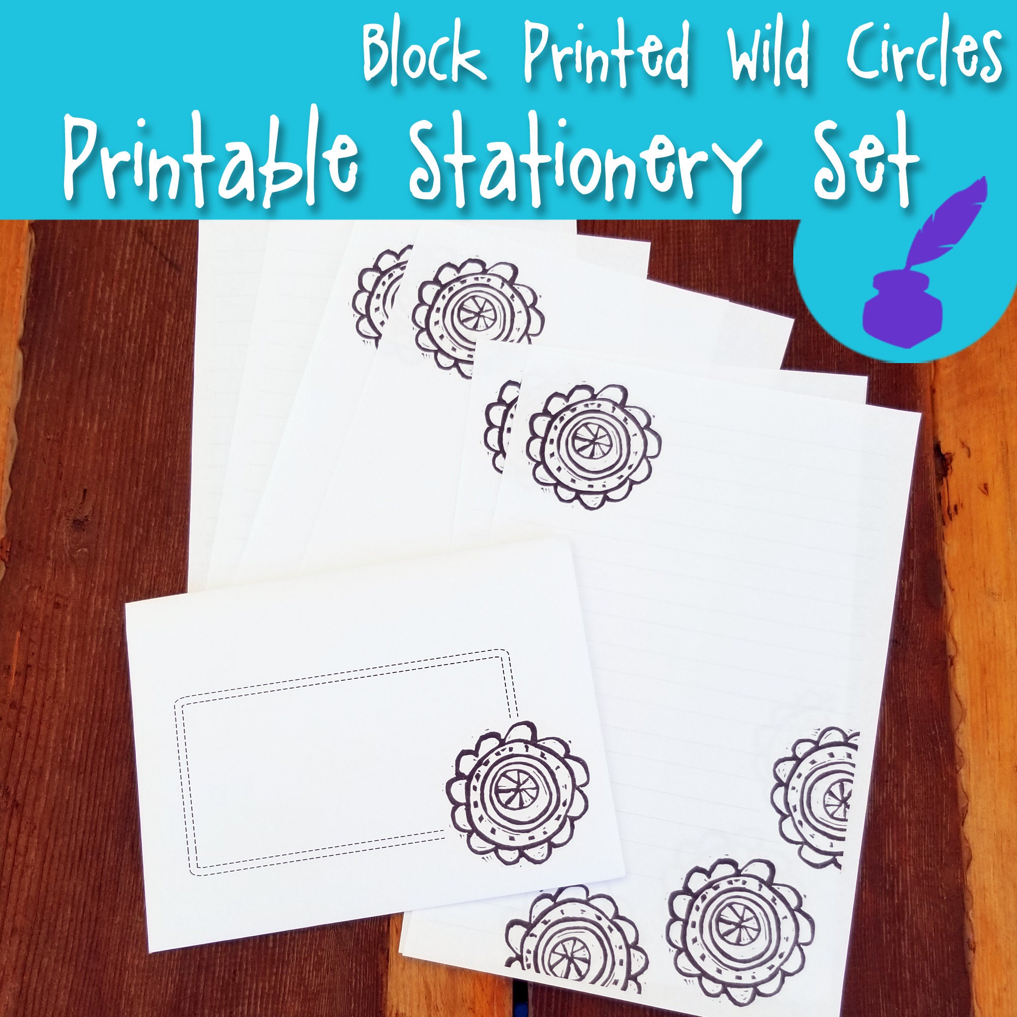 PDF Printable Stationery Set Wild Circles Block Printed Set - Etsy