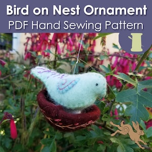PDF Hand Schnittmuster - Vogel auf Nest Ornament oder Spielzeug weiche Skulptur, Wollfilz, Stofftier, kleiner Vogel