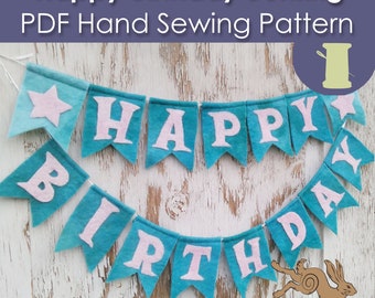 Verjaardag banner patroon, verjaardag Bunting afdrukbare, Waldorf verjaardag ornamenten, Waldorf verjaardag decor, verjaardag wimpel PDF, verjaardag PDF