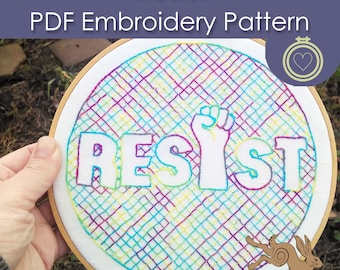 Resist PDF Embroidery Pattern, Political embroidery, Life stitch up, Anarchist embroidery, Subversive embroidery, Feminist embroidery design