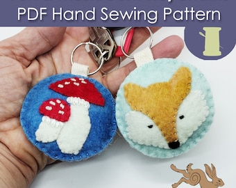 Paddestoel vilt patroon, vilt sleutelhanger patroon, vos patroon, vilt vos patroon PDF, naaien cadeau-ideeën, naaicadeau voor kind, naaicadeau patroon