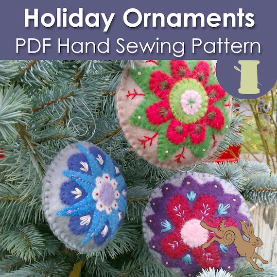 Christmas ornament pattern felt, Ornament sewing pattern, Heirloom Christmas ornament, Hand stitched ornament, Christmas gift for woman
