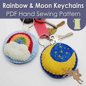 Moon and Star Keychain, Hand Sewing Patterns, felt keychain pattern, Sewing gift ideas, Keychain gift for mom, Keychain gift for him, best image 1