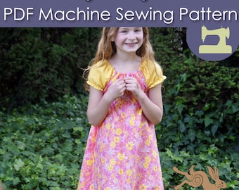 Pdf sewing pattern for girls dress,  pdf sewing pattern dress, raglan dress pattern, peasant dress sewing pattern, peasant dress pattern pdf