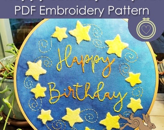 Happy Birthday Embroidery Design, Birthday Embroidery, Birthday Decoration for women, embroidery hoop art pdf, Hoop art embroidery, pattern