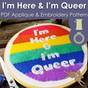 queer embroidery, queer embroidery pattern, queer decor, queer design, queer art, queer artwork, queer patch queer applique, queer hoop art