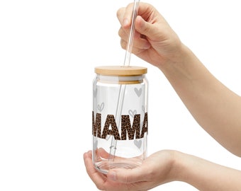 Cheetah Print Mama Glass Tumbler, 16oz