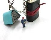 Necklace with Two Little Green and Teal Leather Books