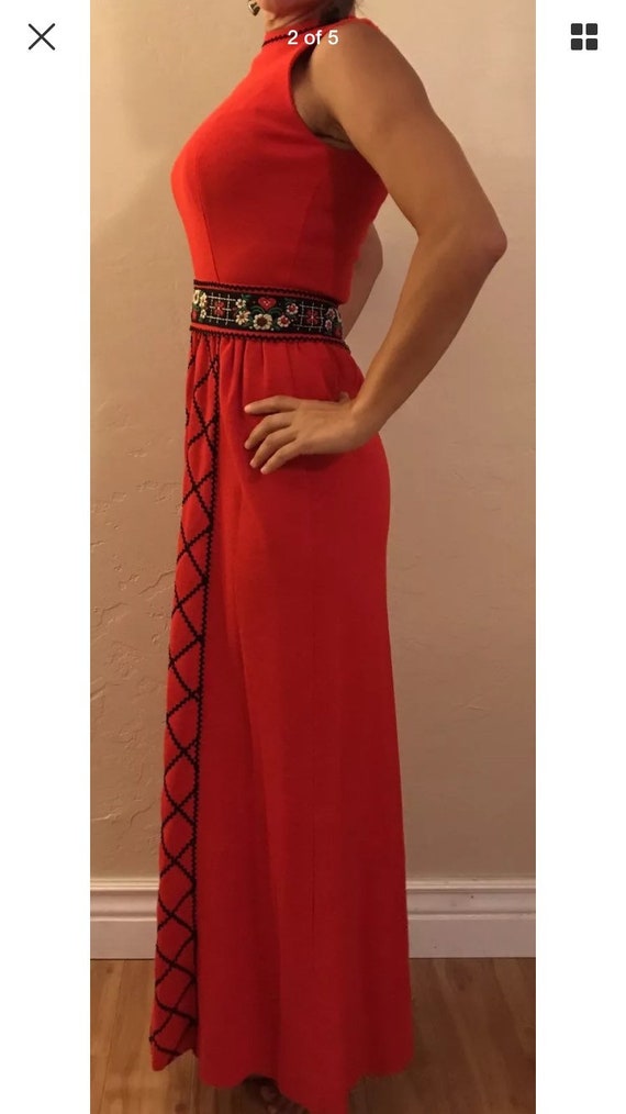 Vintage Lanz floral red long dress stunning - image 5