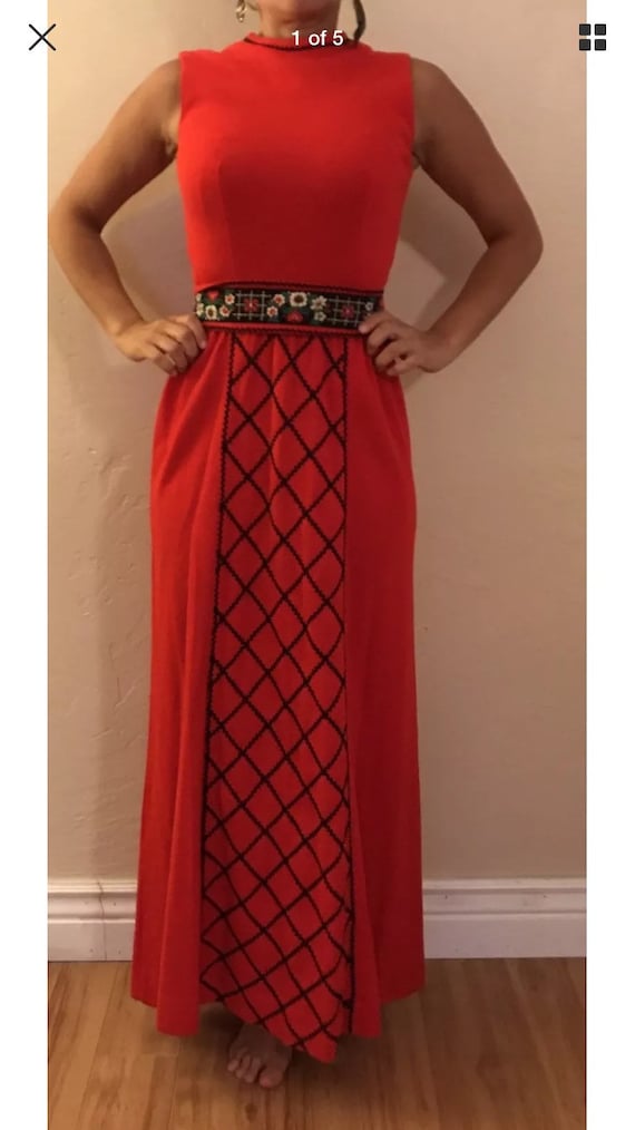 Vintage Lanz floral red long dress stunning - image 1