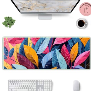 Färgglad lövtryckt musmatta, halkfri musmatta för dator, trendig arbetsyta musmatta, skrivbordsorganisatör bordsunderlägg mockup