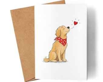 Cartão Golden Retriever: Cartão dobrável fofo com um motivo de cachorro para amantes de animais, uma mensagem de amor para aniversários, Dia dos Namorados ou para uma namorada.