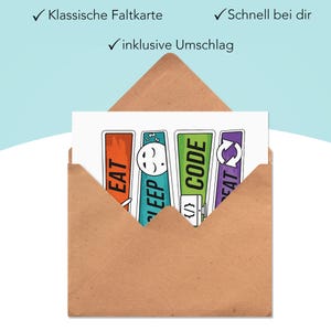 Cartão de felicitações "Coma, Durma, Codifique, Repita" para programador. imagem 2