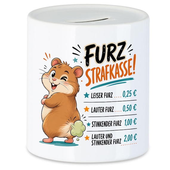 Furz Strafkasse Spardose Lustig - Hamster Motiv Sparschwein - Witziges Geldgeschenk für Kollegen, Freunde - Humorvoller Wunscherfüller