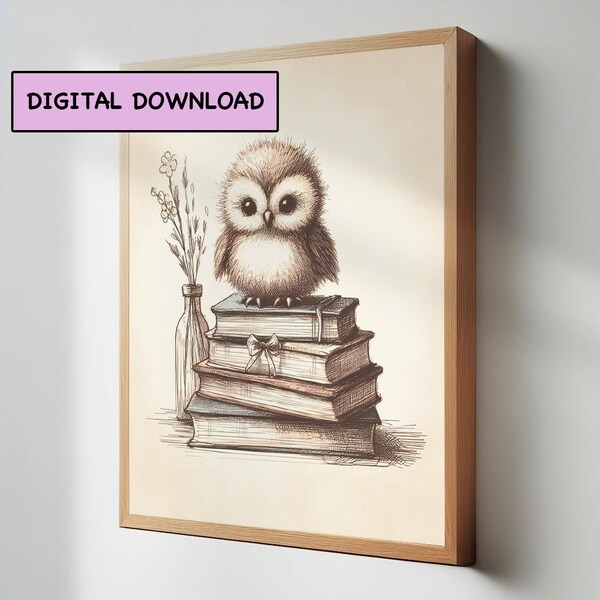 Nursery Digital Download, Owl Nursery Printable Wall Decor, Sepia Prints, Kids Room Digital Download, Vintage-Style, Antique-Style