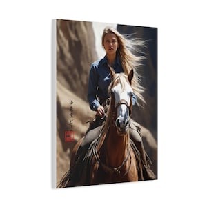 Horse and Rider Canvas Print | Western Art Wall Decor | Equestrian Painting | Country Home Decor | Horse Lover Gift | Rustic Art Print