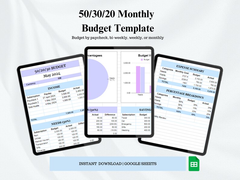 50/30/20 Monthly Budget Planner - Etsy