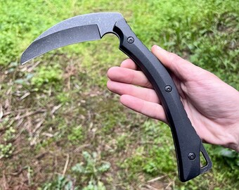 Mini faucille lame acier D2 stonewash avec son étui, cosplay, style karambit