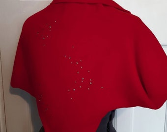 Red fleece shrug with swarovski crystal embellishment