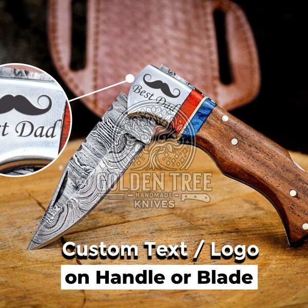 Custom Damascus Pocket Knife Personalized Gift Folding Knife Groomsmen Gift  Wedding Anniversary Birthday Gift for Him