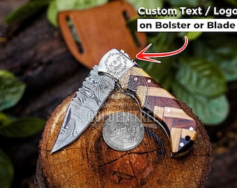 Custom Damascus Pocket Knife Personalized Gift Folding Knife Groomsmen Gift  Wedding Anniversary Birthday Gift for Him