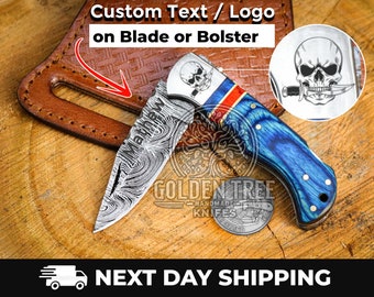 Personalized Pocket Knife, Damascus Folding Knife, Groomsmen Gift, Gift for Him, Camping Knife, Birthday Gift, Anniversary Gift, pizza axe