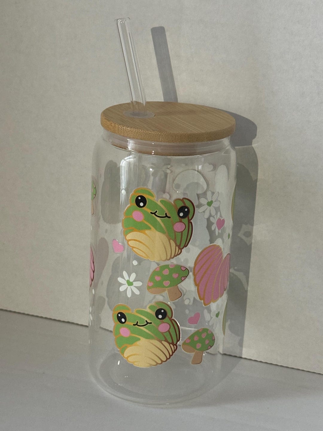 Cute Glass Coffee Cup Bamboo Lid Glass Straw - Etsy