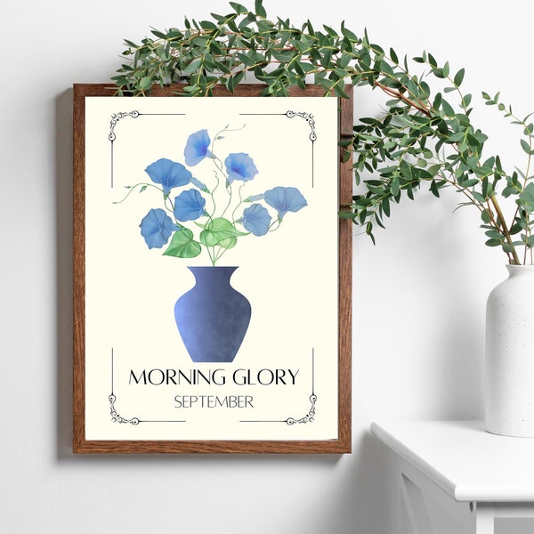 September Birth Flower Morning Glory Digital Printable Wall Art