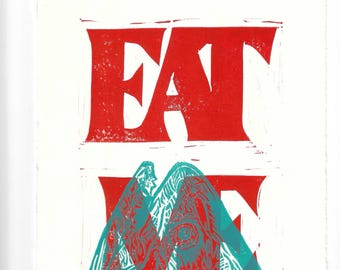 EAT ME | Original Linocut Salmon Fish Print
