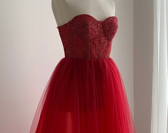 Red Corset Couture Gown Handmade