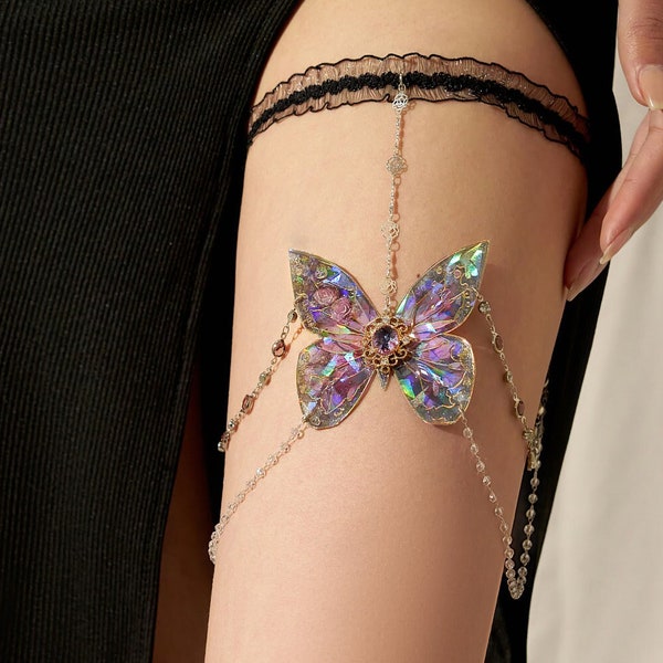 Dark Fairy Butterfly Leg Chain, Creative Elastic Leg Chain, Handmade Leg Chain, Valentine's Gift, Wedding Jewelry