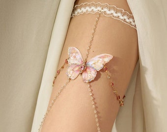 Fantasy Pink Butterfly Leg Chain, Creative Elastic Leg Chain, Handmade Leg Chain, Valentine's Gift, Wedding Jewelry