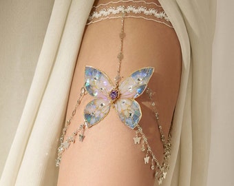 Cadena de pierna de mariposa azul brillante, cadena de pierna elástica creativa, cadena de pierna hecha a mano, regalo de San Valentín, joyería de boda