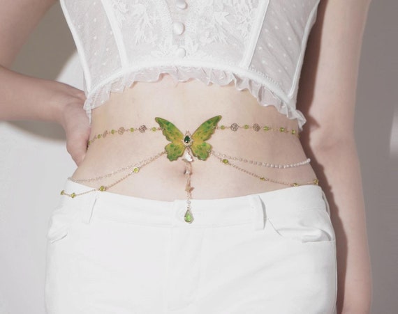 Ethereal Butterfly Belly Chain: Handmade Elastic Waist Jewelry