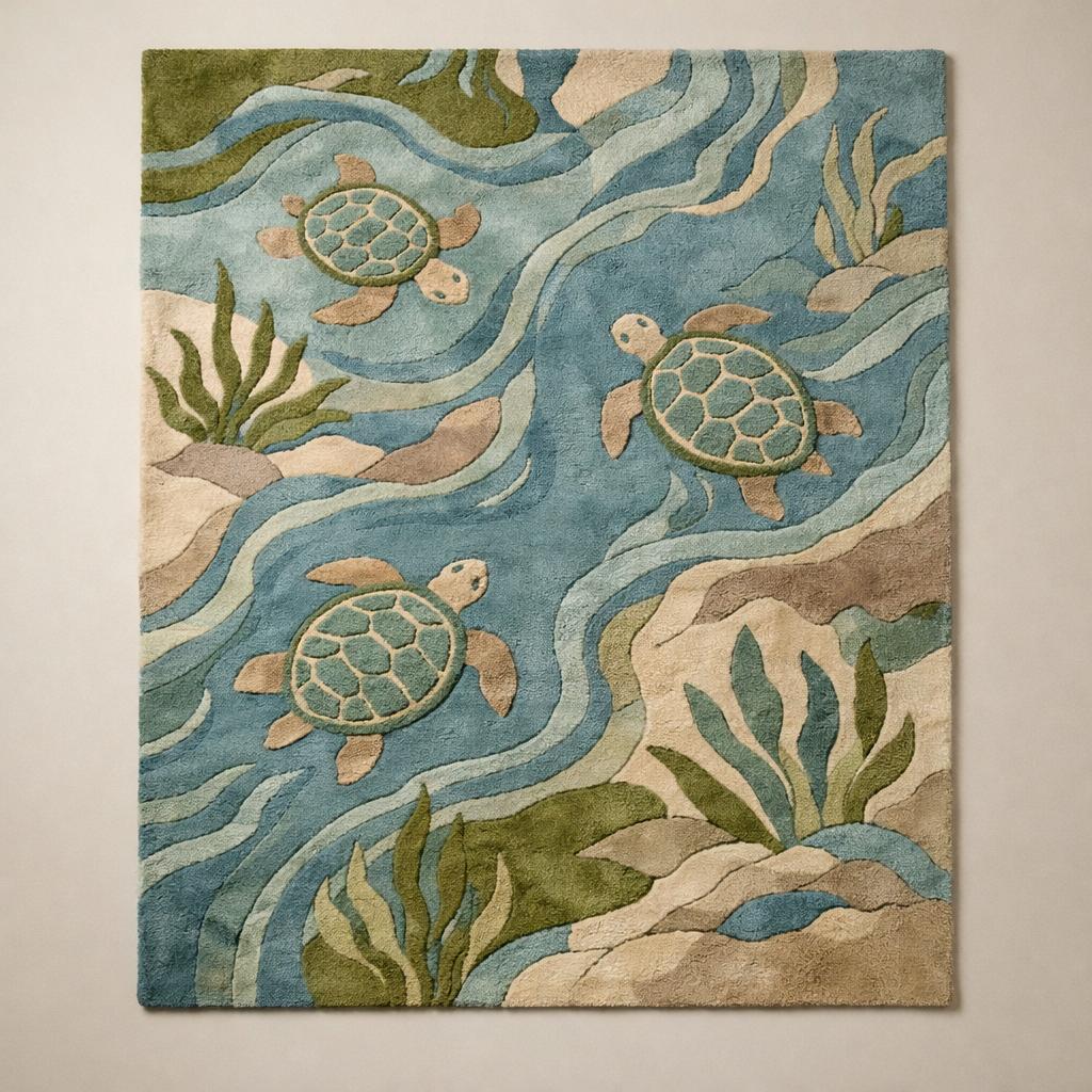 Fairpoint Sea Rug Coastal Sea Turtle Rug, Ocean Themed Area Rug, Beach House Decor, Kids ...