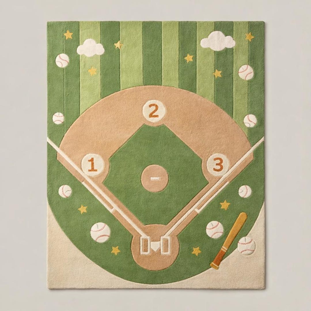 Handmade Baseball Field Tufted Rug, Kids Sports Nursery Playroom Carpet ...