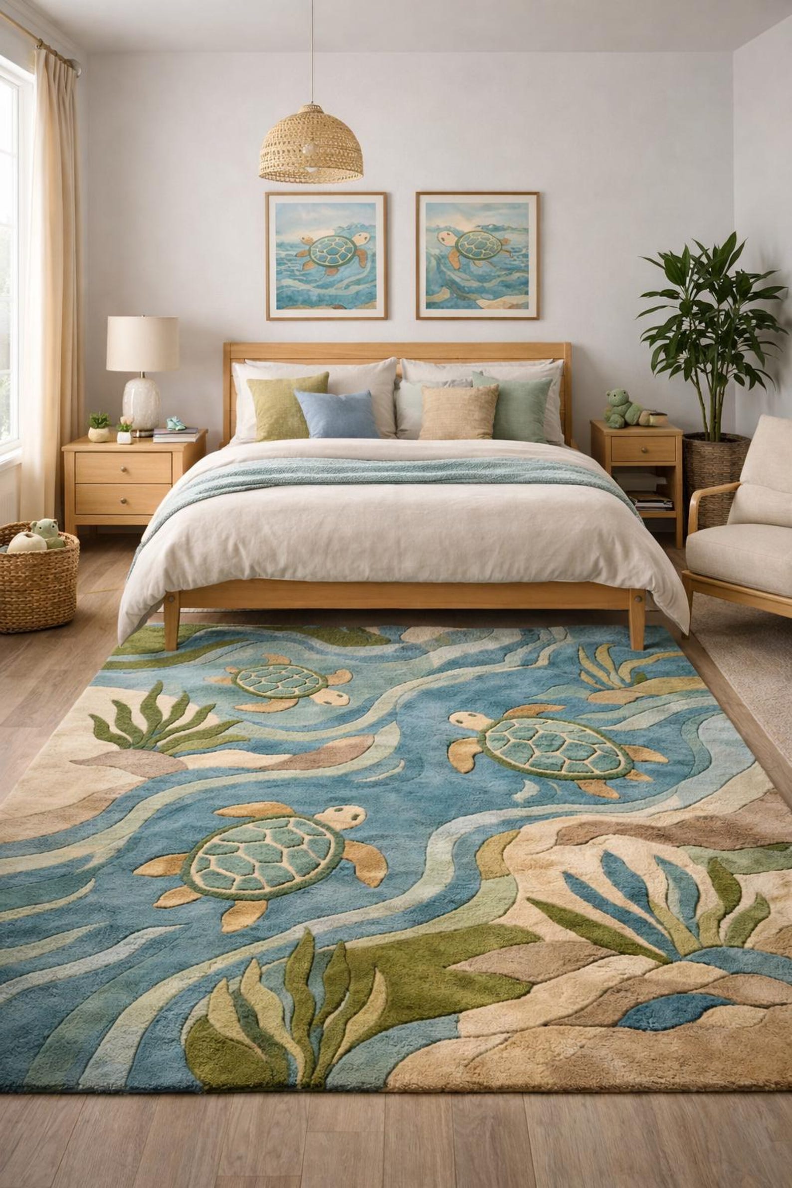 Coastal Sea Turtle Rug, Ocean Themed Area Rug, Beach House Decor, Kids ...