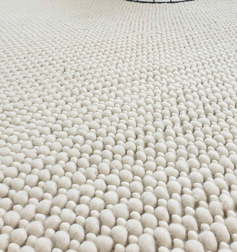 Bumpy Wool Rug Handwoven Cotton Geometric Boho Pebble Rug, Natural Cream Tassel Fringe ...