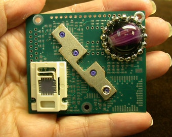 RECYCLED CIRCUIT BOARD Geekery Magnet  Vintage Purple Cabochon